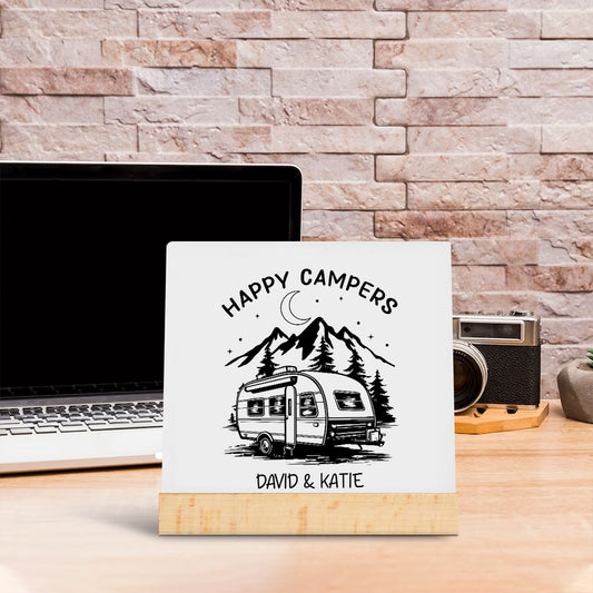 Happy Campers Sign, Personalized Camping Gifts, Camping Ceramic Plaque, Ceramic Sign Camping Decor, Couple Gifts, Camper Gift