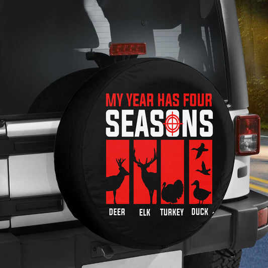 Hunting Retro Tire Protector, My Year Has Four Seasons, Hunting Day Car Accessory, Vintage Turkey Tire Storage Bag, Gifts For Hunter